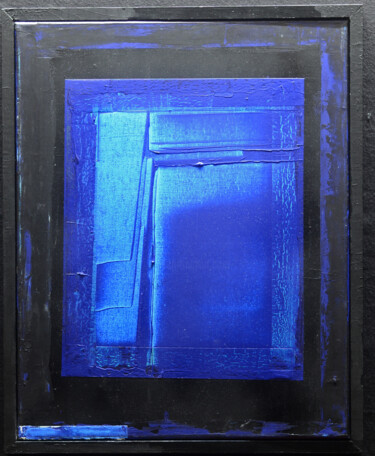 Painting titled "Carrée bleu sur fon…" by Nacer Mehal, Original Artwork, Acrylic Mounted on Wood Panel