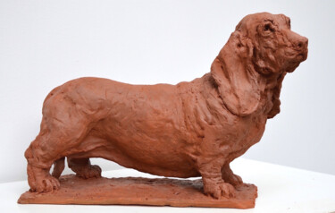 Sculpture titled "Basset Hound" by Nacera Kaïnou, Original Artwork, Terra cotta