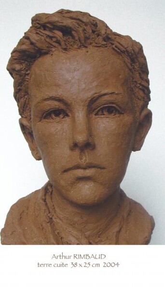 Skulptur mit dem Titel "Arthur RIMBAUD" von Nacera Kaïnou, Original-Kunstwerk, Terra cotta