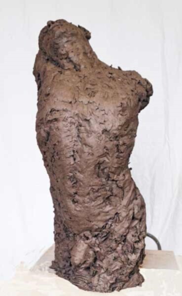 Sculpture intitulée "La naissance d'Adam" par Nacera Kaïnou, Œuvre d'art originale, Terre cuite
