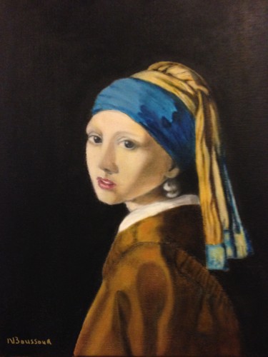 Pittura intitolato "La jeune fille à la…" da Nacéra Boussour, Opera d'arte originale, Olio