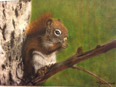 Peinture intitulée "petit écureuil" par Nacéra Boussour, Œuvre d'art originale, Huile