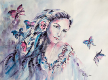 Ζωγραφική με τίτλο "Butterfly's sister 1" από Nachenza, Αυθεντικά έργα τέχνης, Ακουαρέλα
