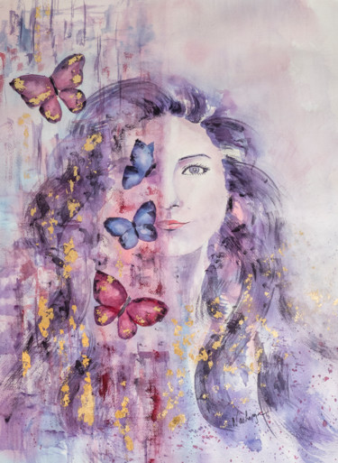 Peinture intitulée "Butterfly's sister 3" par Nachenza, Œuvre d'art originale, Aquarelle