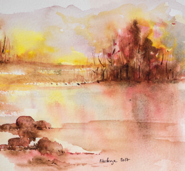 Painting titled "Automne" by Nachenza, Original Artwork, Watercolor