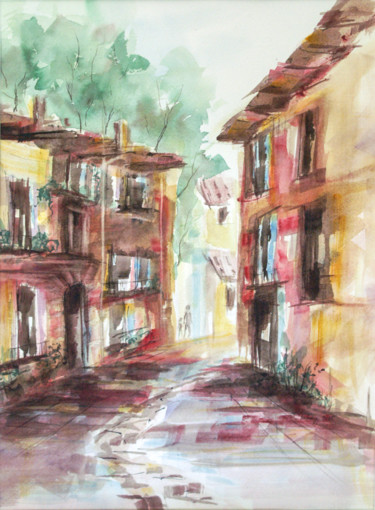 Painting titled "ruelle" by Nachenza, Original Artwork, Watercolor