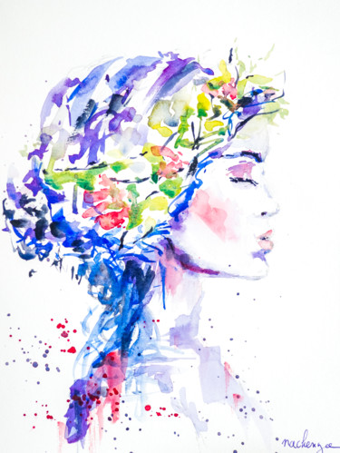 Painting titled "Le foulard" by Nachenza, Original Artwork, Watercolor