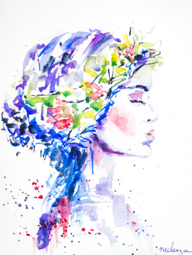 Pintura intitulada "Le foulard" por Nachenza, Obras de arte originais, Aquarela