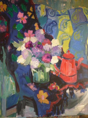 Painting titled "Les roses du jardin…" by Nadine Nacinovic, Original Artwork, Acrylic