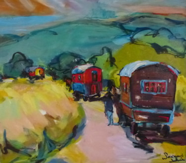 Painting titled "Sur le chemin la lu…" by Nadine Nacinovic, Original Artwork, Acrylic