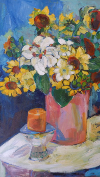 Painting titled "Les fleurs mêlées,…" by Nadine Nacinovic, Original Artwork, Oil