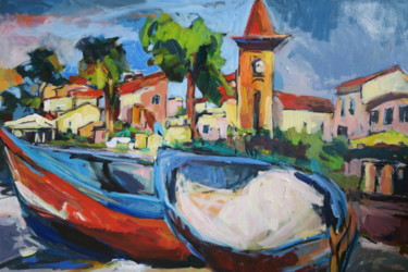 Painting titled "La barque du Cros d…" by Nadine Nacinovic, Original Artwork, Acrylic