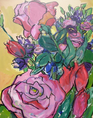 Painting titled "La danse des roses…" by Nadine Nacinovic, Original Artwork, Acrylic