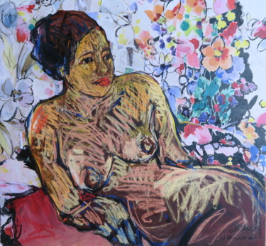 Painting titled "Alexandra au milieu…" by Nadine Nacinovic, Original Artwork, Pastel