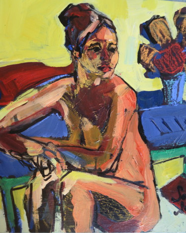 Peinture intitulée "Juana accoudée" par Nadine Nacinovic, Œuvre d'art originale, Acrylique