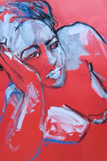 Painting titled "Carine en rouge et…" by Nadine Nacinovic, Original Artwork, Acrylic