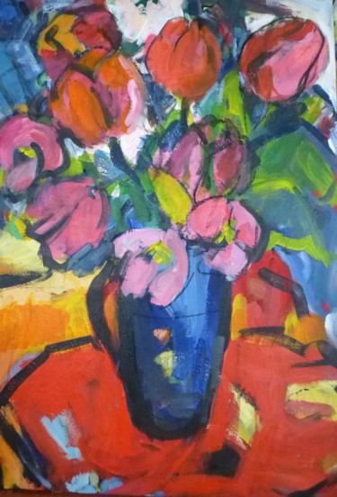 Peinture intitulée "Le bouquet de tulip…" par Nadine Nacinovic, Œuvre d'art originale, Acrylique