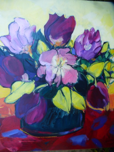 Painting titled "Les tulipes écloses" by Nadine Nacinovic, Original Artwork, Acrylic