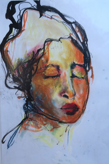 Dessin intitulée "Valerie au chignon" par Nadine Nacinovic, Œuvre d'art originale, Pastel