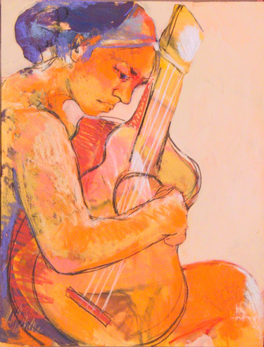 Peinture intitulée "Alexandra à la guit…" par Nadine Nacinovic, Œuvre d'art originale, Pastel