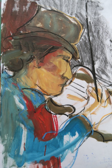 Malerei mit dem Titel "François au violon" von Nadine Nacinovic, Original-Kunstwerk, Acryl