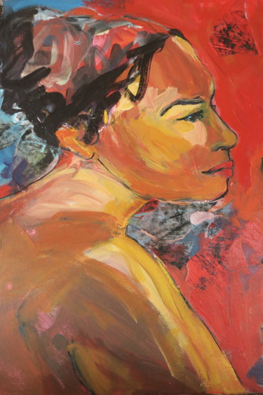 Painting titled "Le profil d'Aurélia" by Nadine Nacinovic, Original Artwork, Acrylic