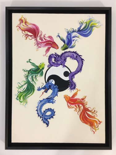 Pittura intitolato "Balığın Yin Yang Ef…" da Naci̇Ye Biyik N&B Sanat Art Gallerys, Opera d'arte originale, Matita Montato su…