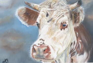 Dessin intitulée "Vache" par Nad Bonzi, Œuvre d'art originale, Pastel