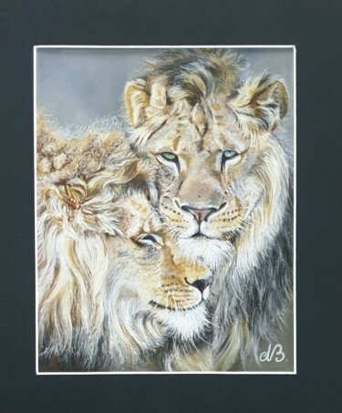 Zeichnungen mit dem Titel "Lions" von Nad Bonzi, Original-Kunstwerk, Pastell
