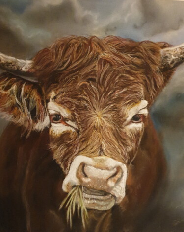 Dessin intitulée "Vache espiègle" par Nad Bonzi, Œuvre d'art originale, Pastel