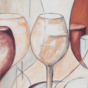 Painting titled "Verre et Vin" by Nadine Calvin, Original Artwork, Acrylic Mounted on Wood Stretcher frame