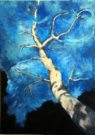 Painting titled "arbre bleu" by Nadine Calvin, Original Artwork, Acrylic