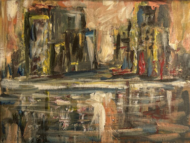Pintura titulada "Le reflet de la vil…" por Nada Laktaoui, Obra de arte original, Acrílico
