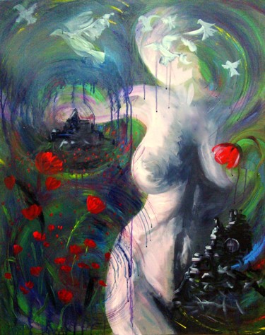 Peinture intitulée "Vie intérieure 3" par Nada, Œuvre d'art originale, Acrylique