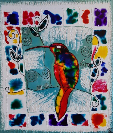 Painting titled "Colibri" by Nadège Dubreuil, Original Artwork, Ink