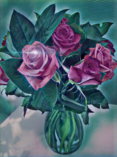 Цифровое искусство под названием "Le bouquet de roses" - Nadège Chamand, Подлинное произведение искусства, 2D Цифровая Работа