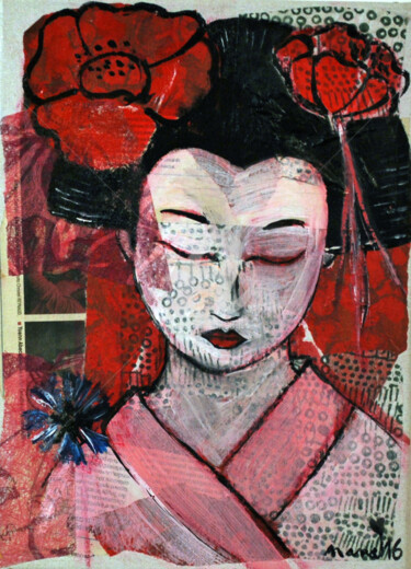 Ζωγραφική με τίτλο "La geisha endormie" από Nadège Gardian, Αυθεντικά έργα τέχνης, Ακρυλικό