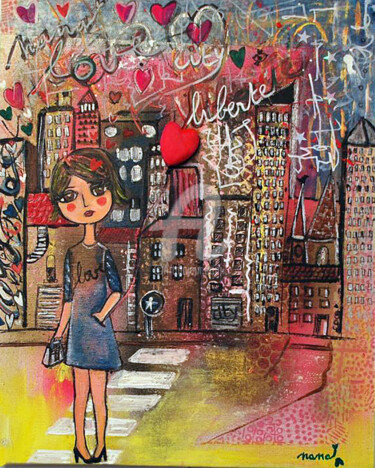 Картина под названием "Amélie dans la city" - Nadège Gardian, Подлинное произведение искусства, Акрил