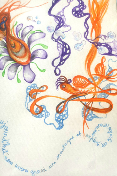 Desenho intitulada "Abstrait, psychédél…" por Nadège Lafon, Obras de arte originais, Lápis Montado em Cartão