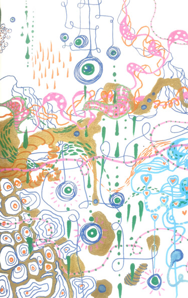 Рисунок под названием "Abstrait psychédéli…" - Nadège Lafon, Подлинное произведение искусства, Маркер Установлен на картон