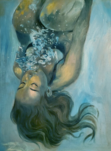 Картина под названием "Femme dans une pisc…" - Nadège Lafon, Подлинное произведение искусства, Масло Установлен на Деревянна…