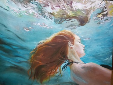 「Femme dans l'eau, p…」というタイトルの絵画 Nadège Lafonによって, オリジナルのアートワーク, オイル ウッドパネルにマウント