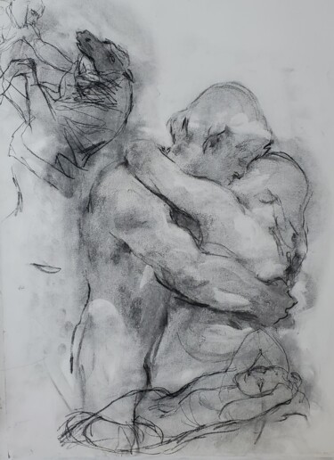 Рисунок под названием "Baiser" - Nadège Lafon, Подлинное произведение искусства, Древесный уголь
