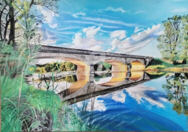 Peinture intitulée "Le pont de Geneuille" par Nadège Minder (Cocci), Œuvre d'art originale, Pastel
