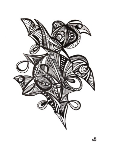 Рисунок под названием "Zentangle Art n°137" - Nadejd'Art, Подлинное произведение искусства, Чернила