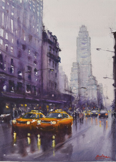 Painting titled "New York City" by Nadera Ben, Original Artwork, Watercolor