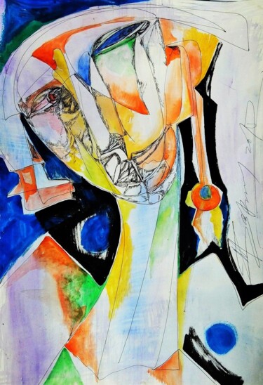 Pintura intitulada "Existential portrai…" por Nadezda Baruns, Obras de arte originais, Aquarela