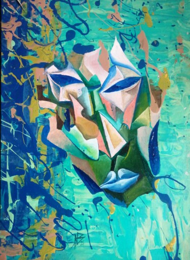 Картина под названием "Portrait - Abstract…" - Nadezda Baruns, Подлинное произведение искусства, Масло