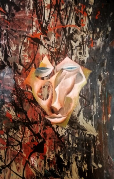 Картина под названием "Portrait- Abstracti…" - Nadezda Baruns, Подлинное произведение искусства, Масло