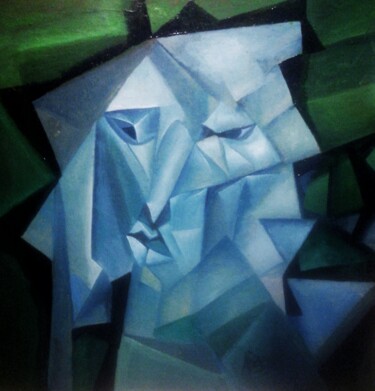 Malerei mit dem Titel "A CUBIC STYLE. BLUE." von Nadezda Baruns, Original-Kunstwerk, Öl
